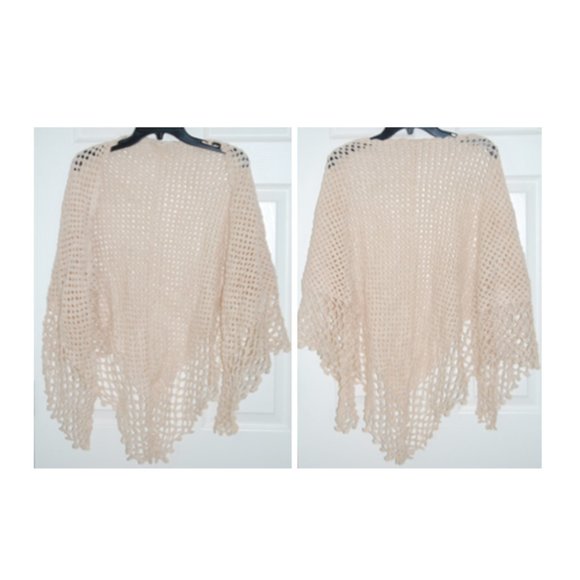 NEW Handmade Crochet Triangular Shawl, Salmon Beige Color, L=71" with 33" Drop - Picture 6 of 7